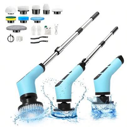 Electric Rotating Brush Cleaner, Cordless Cleaning Brush Cleaner, Suitable For Home Use, Equipped With 10 Replaceable Brush Heads, Battery Life Up To 90 Minutes, 3 Adjustable Sizes, 2 Speed Settings, Suitable For Bathrooms, Shower Rooms, Bathtubs, Glass, And Cars.