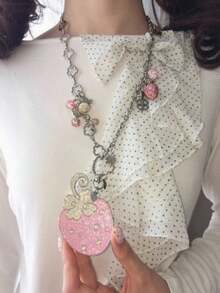 珠宝音符翅膀心形吊坠项链女士原宿配饰韩国时尚链条项链朋克 - 銀色 - 查看 11