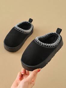 Kids Autumn/Winter Slippers, New Simple Design, Girls Indoor Home Warm Plush, Boys Thickened Fluffy Slippers - màu đen - Xem 7