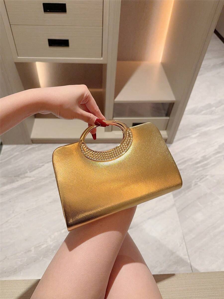 Moonlit Eve Bag - Women's Fashion Sequin Leather Clutch, Luxury Sparkling Crystal Evening Handbag, Suitable For Parties, Galas, Birthday Celebrations, Weddings - Gold - View 1