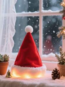 Pălărie luminoasă de Moș Crăciun, pălărie de Moș Crăciun, pălărie de sărbătoare de Moș Crăciun pentru adulți, stil neutru roșu, catifea dublă, caldă și confortabilă, petrecere de Anul Nou, pălărie de Crăciun groasă de pluș de înaltă calitate, accesoriu pentru costum de Crăciun