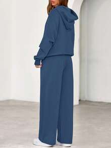 Womens Sweatsuits 2 Piece Set Casual Winter Long Sleeve Hoodie Loose Wide Leg Sweatpants Fall Tracksuit Spring Fall Clothes For Women Valentine Vacation Outfits Women - 灰藍 - 查看 2