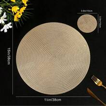 Juego de 4 piezas/8 piezas/12 piezas/16 piezas de manteles individuales y posavasos con diseño de espiga de trigo con lámina de oro, de PVC antideslizante y aislante térmico, adecuado para hoteles y restaurantes de comida occidental