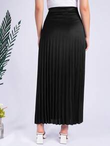 Long Pleated Skirt, Plain, Fashion 2025 - màu đen - Xem 2