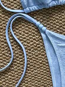 3pcs Light Blue Bikini Set, Elegant Casual Top Suitable For Work, Daily Wear, Valentine's Day, Outdoor Activities, Spring/Summer Student Season, Cute Girl's Outing Gift Swimwear With Faux Pearl Decor Vacation - Blue - View 7