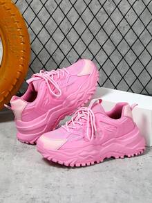 Zapatillas deportivas de plataforma ligera y dulce de color rosa claro para mujer, de estilo casual y grueso, de baja altura, cómodas y transpirables, para pareja, para caminar, adecuadas para uso diario, vacaciones y viajes, con durabilidad y amortiguación de impactos