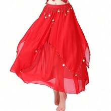 Women's Dance Skirt Belly Dance Long Skirt Swing Layered Skirt Party Festival Costume With Coins  Slit Skirt  Belly Dance Performance Competition Costume - 彩色 - 查看 2
