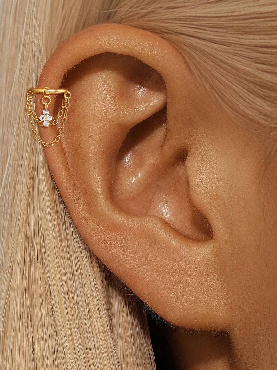 EleRunis 1 Stück 925 Sterling Silber Blumen Kette Ohrringe Nasen Knorpel Helix Piercing Feiner Schmuck für den täglichen Gebrauch, Hochzeit, Party, Verlobung, Jahrestag, Valentinstag