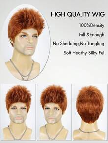 男士短假发 6 英寸 男士短款自由分缝时尚假发 蓬松逼真自然头套 合成假发 适合日常或分缝佩戴 四季皆宜 - 鏽棕色 - 查看 3