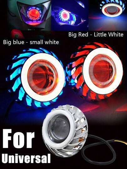 دراجة نارية Led ضوء الملاك العين فتحة دراجة نارية مصباح شيطان العين متعدد الألوان مناسبة للدراجات الكهربائية دراجة نارية LED مصباح دراجة نارية عين الملاك شيطان العين عدسة مزدوجة. | مقاس: 1pc- الأحمر الأزرق