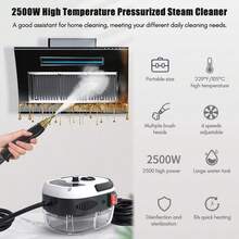 Limpiador de Vapor de Mano portátil de 2500 W, máquina de Limpieza a Vapor presurizada de Alta Temperatura con Cabezales de Cepillo para Muebles de Cocina, baño y Coche, Rojo - 1 - Ver 8