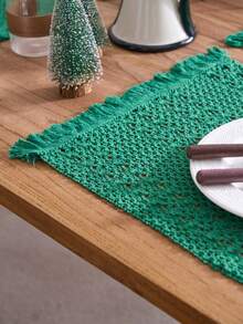 1/4/6pcs Green Woven Hollow Placemats, Farmhouse Style, Suitable For Daily Gatherings, Christmas Parties, Dinners, Kitchen & Dining Table Decor, All Seasons - Green - View 10