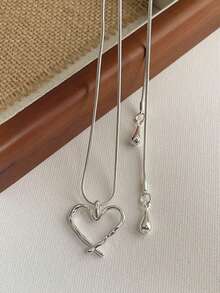 1pc Fashionable Everyday Versatile Heart Adjustable Necklace, Suitable For Women, Versatile Accessory For Personal Styling