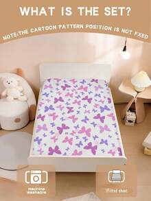 1PC Enchanted Butterfly Baby Sheet 110g Thick Fabric Kawaii Elegant Bow Design Bed Mattress Cover Anti-Slip Baby Bed Protector For Kids Bedroom - Multicolor - View 2