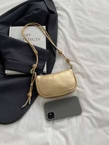 Bolso bandolera mini con textura de litchi para mujer, nuevo bolso diario compacto y versátil con estilo - Dorado - Ver 3