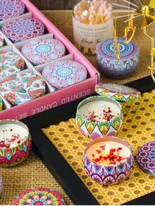 1支/2支/24支/20支/16支/12支/10支/9支/8支装香薰蜡烛套装，小蜡烛，手工大豆蜡烛杯，花瓶和蜡烛，送给家人和朋友的完美礼物，锡罐蜡烛，适合生日、情人节或母亲节活动，芳香疗法礼盒，圣诞装饰，情人节/新年/圣诞节礼物。 - 彩色 - 查看 12