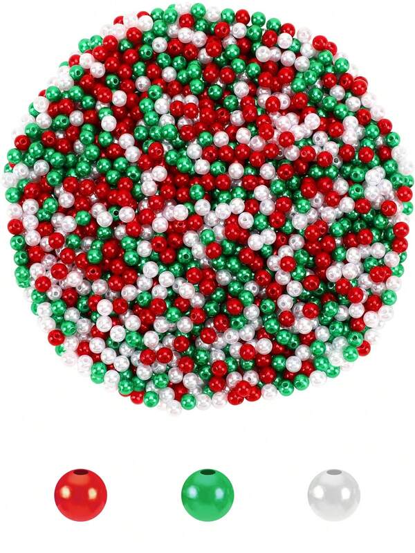 200/500 peças de contas redondas de Natal, contas de pérolas artificiais vermelhas, brancas e verdes de 6 mm para fazer joias, decoração de festa de Natal, colares, pulseiras, contas de cabelo, acessórios de artesanato faça você mesmo