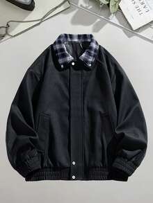 Plus Size Men's Turndown Collar Outdoor Casual Fashion Jacket, Autumn/Winter - Black - View 1