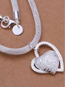 Bohemian-Style Necklace, 18-Inch  Heart Pendant, Elegant Women's Love Pendant, Luxury Gift Jewelry, Perfect For Gifting And Party Wear. - 銀色 - 查看 3