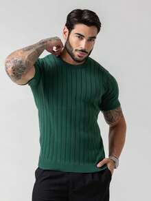 TRICOT DE LUXO Men's Lightweight Textured Knit T-Shirt, High Quality, Spring, Summer, Autumn, Premium Quality - màu xanh lá - Xem 2