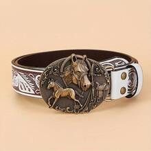 Western Horse Carved Buckle Belt Retro Relief Solid Color PU Belt Classic Jeans Belt Universal For Women - Tất cả màu đen - Xem 2
