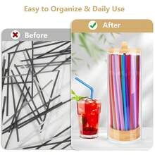 1pc Acrylic Straw Holder With Bamboo Lid, 6"/15cm, 9.84"/25cm Plastic Straw Transparent Desktop Organizer Box, Suitable For Kitchen, Office, Cabinet Storage, Can Hold Pencils, Utensils (Straws Not Included)