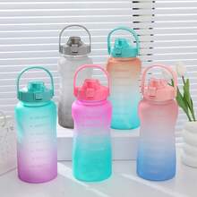 Large Capacity Gradient Color Sports Water Bottle With Time Scale Reminder, Portable Handle + Straw Design, Convenient For Fitness And Daily Hydration
