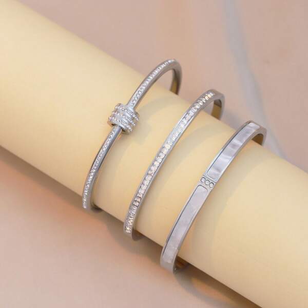 1/3pcs Stainless Steel Bracelet Four Seasons Personalized Design Heart Zirconia Bracelet Jewelry Accessories Gifts, Jewelry Gold Jewelry Jewelry Women Bracelets Accessories Women Stainless Steel Jewelry Bracelets For Women Western Jewelry