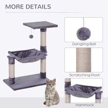 PawHut Cat Tree Scratch Post With Bed Hammock Sisal For Indoor Cats Grey - Grey - View 4