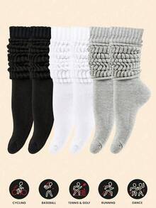 6双/3双/1双 女士秋冬宽松针织袜 宽松袜 女士堆堆袜 女士堆堆袜 女士堆堆袜 女士堆堆袜 黑色、白色和灰色 柔软、舒适、保暖、透气、时尚压缩袜 适合远足、返校、万圣节和圣诞节的完美礼物，舒适保暖