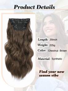 20inch Hair Extensions Clip In, 4PCS Wavy Hair Extension, Chestnut Brown Hair Extensions For Women