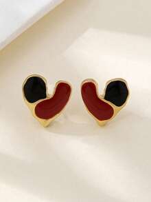 1 par de pendientes de botón con forma de corazón retro y versátil para mujeres