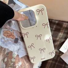 1pc Small Pink Bow & Blue Lace Bow Decor Phone Case Compatible With Apple - Beige - View 8
