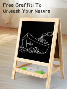 Kids Drawing Board With Double-Sided Blackboard And Whiteboard, Wooden Board With Magnetic Letters & Numbers - Educational Drawing & Learning Board For Toddlers & Children