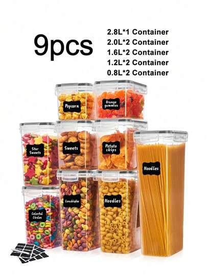 9pcs kitchen gadgets, sealed pasta boxes with LIDS, labels and markings - versatile containers for pasta, dry food, flour and sugar - kitchen organizer and storage, dishwasher ,stocking stuffers for women,local warehouse,vanity