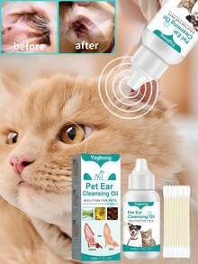 YEGBONG Cat And Dog Ear Drops 30ml, Cat And Dog Ear Cleaning Liquid, Special Ear Cleaning Liquid, Effectively Removes Earwax, Cleans Ear Canal Stains, Eliminates Odors, Including 10 Cotton Swabs