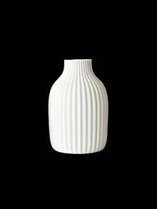 1个仿陶瓷塑料花瓶，内含人造芦苇花，简约家居装饰，米色和黑色圆柱形花瓶，条纹纹理，表面光滑，适用于客厅/卧室/婚礼/春季装饰，可用作桌面摆件、花瓶或房间装饰品。 - 白色 - 查看 6