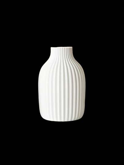 1PC Fake Ceramic Plastic Vase Pampas Flowers, Minimalist Home Beige Zwart Cylindrical Vase, Gestreepte Texture, Smooth Surface, Living Room/Bedroom/Wedding/ Centerpiece Tafel Flower Room Glass view 6