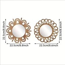 2 Stück charmante vintage runde Wandspiegel, sonnenblumenförmige runde Hängespiegel mit Holzrahmen, geeignet für Wohnzimmer, Schlafzimmer, Esszimmer, Badezimmer, kreative einzigartige Dekorationsspiegel, Größe 22,5 cm/8,6 Zoll, einzigartiges Geschenk zu Geburtstag, Feiertagen, Abschluss