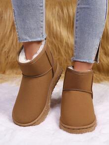 Women's Maillard Thermal Lined Thick Winter Snow Boots, Outdoor Slip-On Short Boots, Solid Color Thick Sole Casual Boots