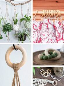 20pcs Natural Wooden Craft Rings, Unfinished Wooden Rings In Various Sizes, Round Pendant Connectors For Jewelry Making - Khaki - View 6