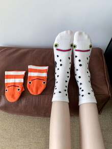1双/2双/4双装可爱卡通鸭子图案女士船袜，柔软舒适，时尚中筒设计，适合节日、生日和圣诞节礼物 - 彩色 - 查看 9