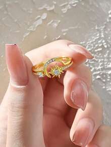 1枚梨形立方氧化锆华丽戒指女士珠宝S925纯银镀白金精美首饰日常佩戴礼品