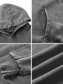 2-Piece Set  400g Heavyweight Fabric Men's Solid Color Drop Shoulder Long Sleeve Drawstring Pocket Casual Hoodie, Autumn/Winter,Back To School  Street Life  Vintage Washed Oversized Hoodie Sweatshirt (With Reinforced Neckline, Hemline And Shoulder Seams To Prevent Deformation) Discounted Basic Model Polyester Cotton - 咖色+灰色 - 查看 7