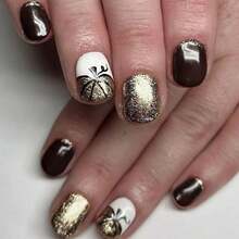 24 Pcs Fall Thanksgiving Orange Press On Nails Short Square - ZWENJIE Cute Glitter Fake Nails Press Ons Nail Art Tips With Autumn Leaves Lattice Design Full Cover Acrylic False Nails Glue On Nails Kit - 款式 J01 - 查看 1