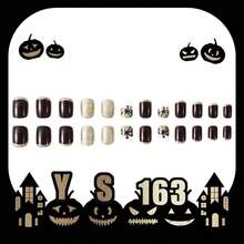 24 Pcs Fall Thanksgiving Orange Press On Nails Short Square - ZWENJIE Cute Glitter Fake Nails Press Ons Nail Art Tips With Autumn Leaves Lattice Design Full Cover Acrylic False Nails Glue On Nails Kit - 款式 J01 - 查看 2
