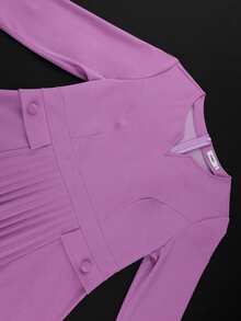 AOMEI 女式休闲春秋季褶皱中长连衣裙长款泡泡袖 V 领荷叶边飘逸口袋连衣裙 - 紫色 - 查看 5