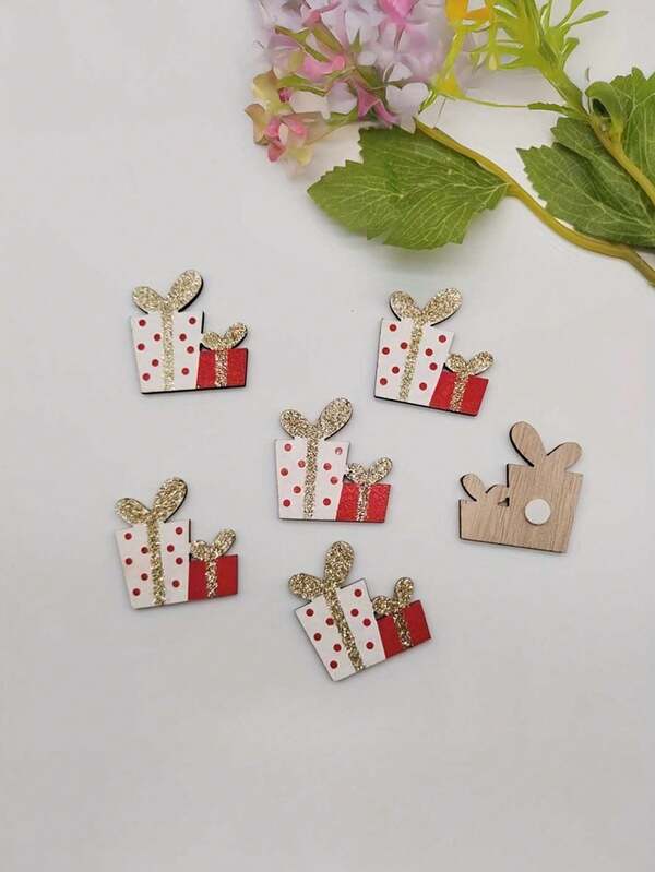 12pcs Festive Christmas Gift Tag Wooden Pieces - Red & Golden Polka Dot With "Gift" Design, Perfect For Holiday Party Decorations, Crafts, And Gift Wrapping, Christmas Decorations