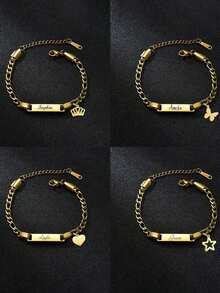 1 件个性化女孩和男孩名字手链，定制不锈钢条形 ID 手链，为女孩和男孩定制的精致礼物，迎婴派对，亲子活动，家庭爱幼儿时尚多功能，装饰性，字母，时尚，现代，多彩，可爱，迷人，休闲，定制，个性化，独特，定制，送给她的理想礼物