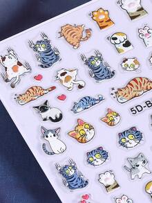 5D Cartoon Cat Embossed Nail Stickers 2pcs Cute Funny Heart Bow Cat & Cat Paw Design DIY Kawaii Japanese Korean Self-Adhesive Slider Nail Art Decoration